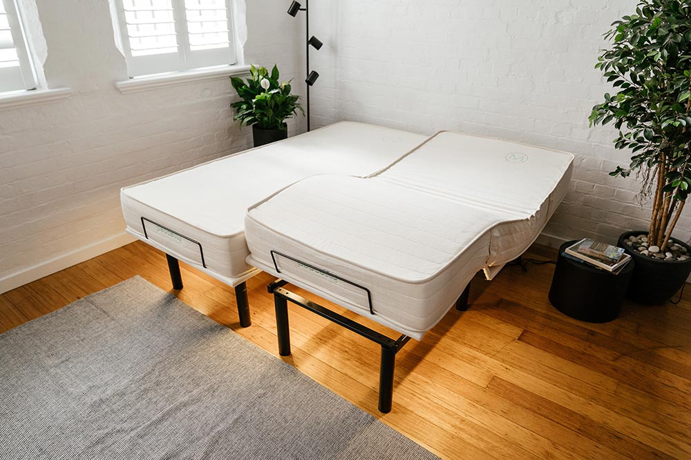 Australian long single mattress on Peace Lily adjustable bed base